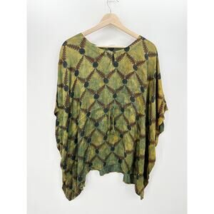 BAGH Green Leaf Print Kaftan Oversized Blouse Top Boho Drawstring FS NWT